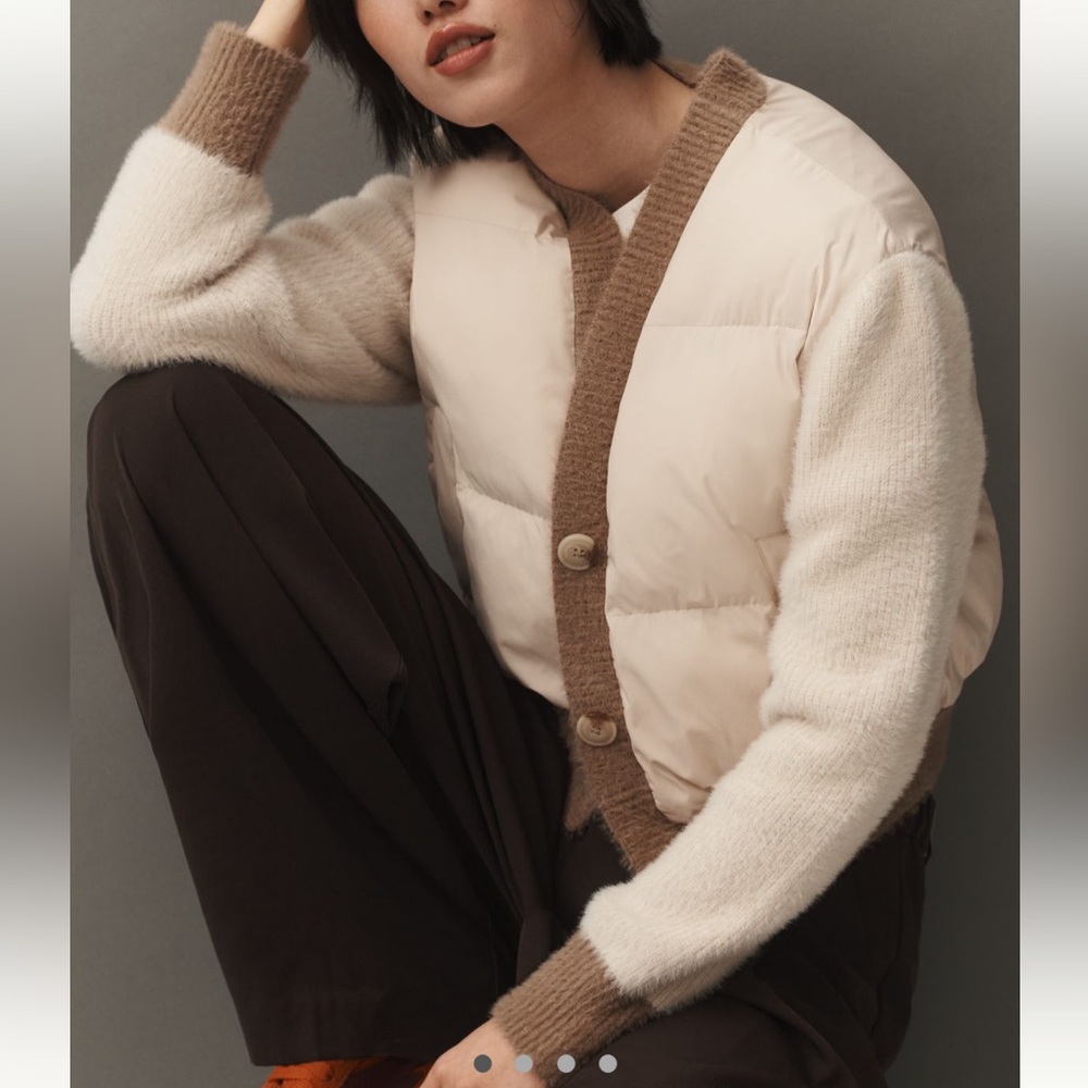 NLVT crop mixed media puffer cardigan coat